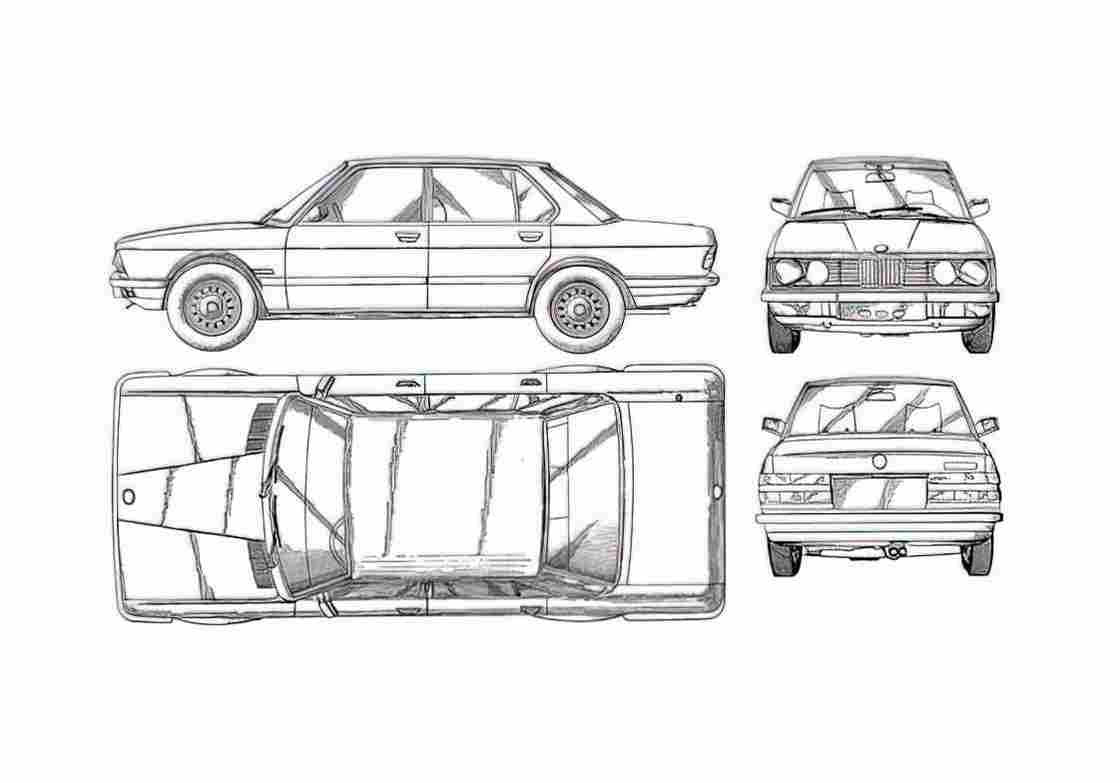 Blueprint BMW 5 Series E28 Sedan 1981 A4 Photo Print