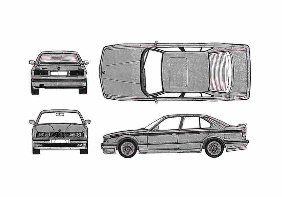 Blueprint BMW 5 Series E34 353i Hartge H5 24 Sedan 1988 A4 Photo Print