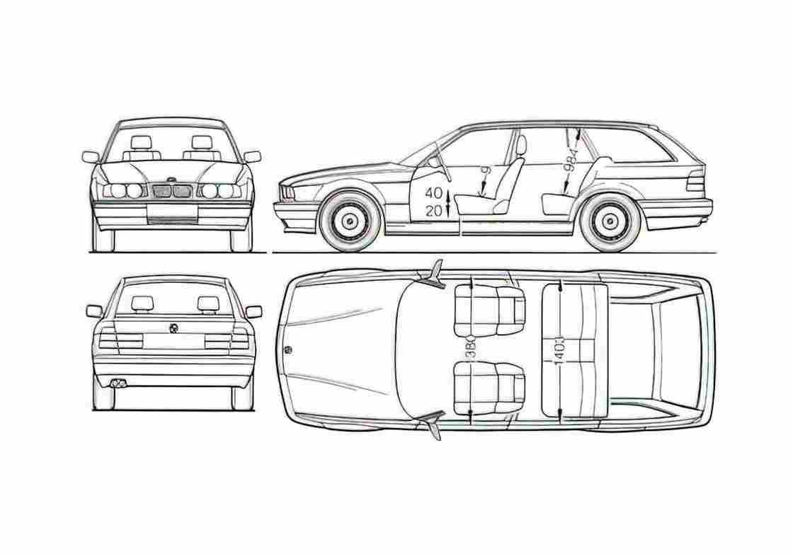 Blueprint BMW 5 Series E34 Touring Wagon 1988 A4 Photo Print