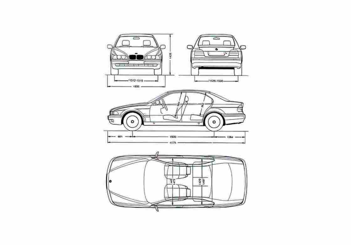 Blueprint BMW 5 Series E39 Sedan 1995 A4 Photo Print