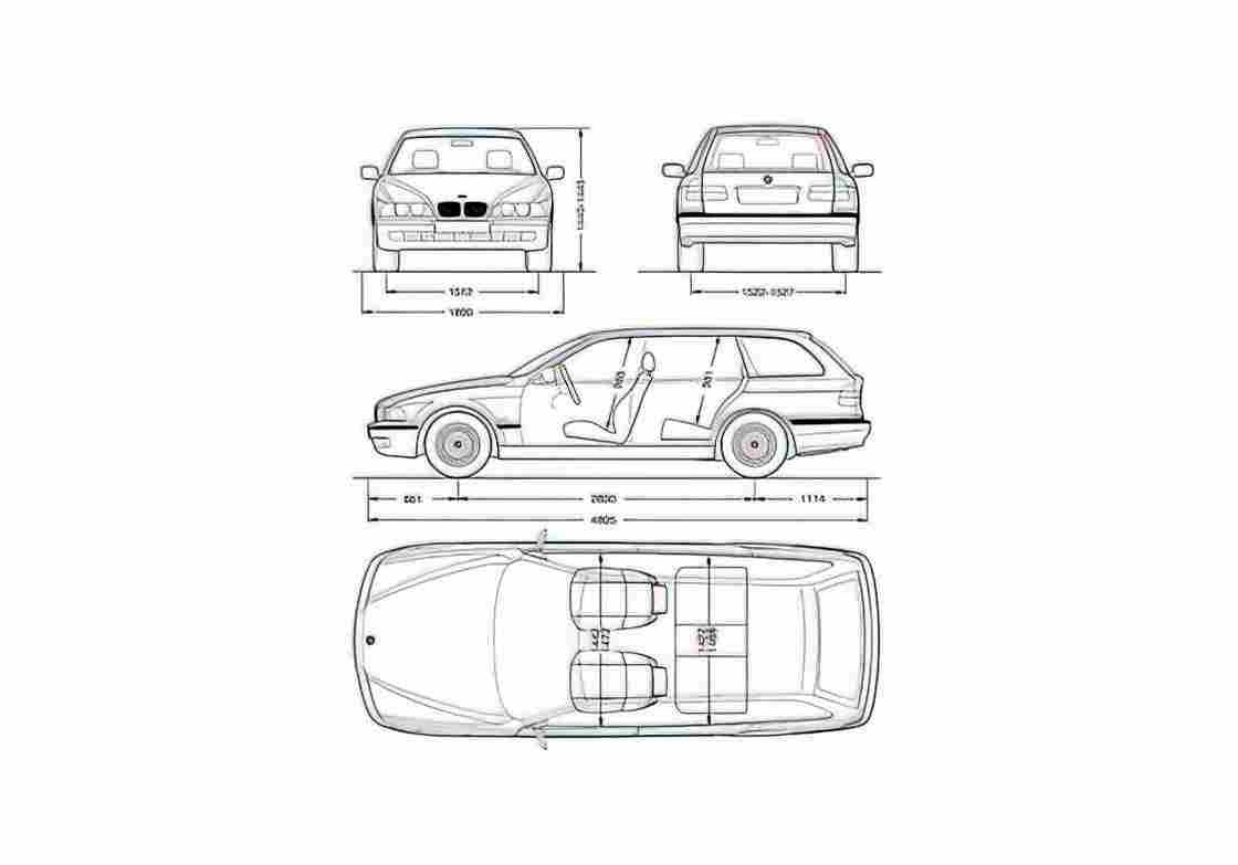 Blueprint BMW 5 Series E39 Touring Wagon 1995 A4 Photo Print