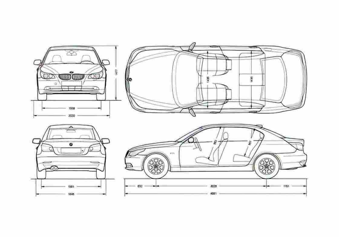 Blueprint BMW 5 Series E60 523li Sedan 2004 A4 Photo Print