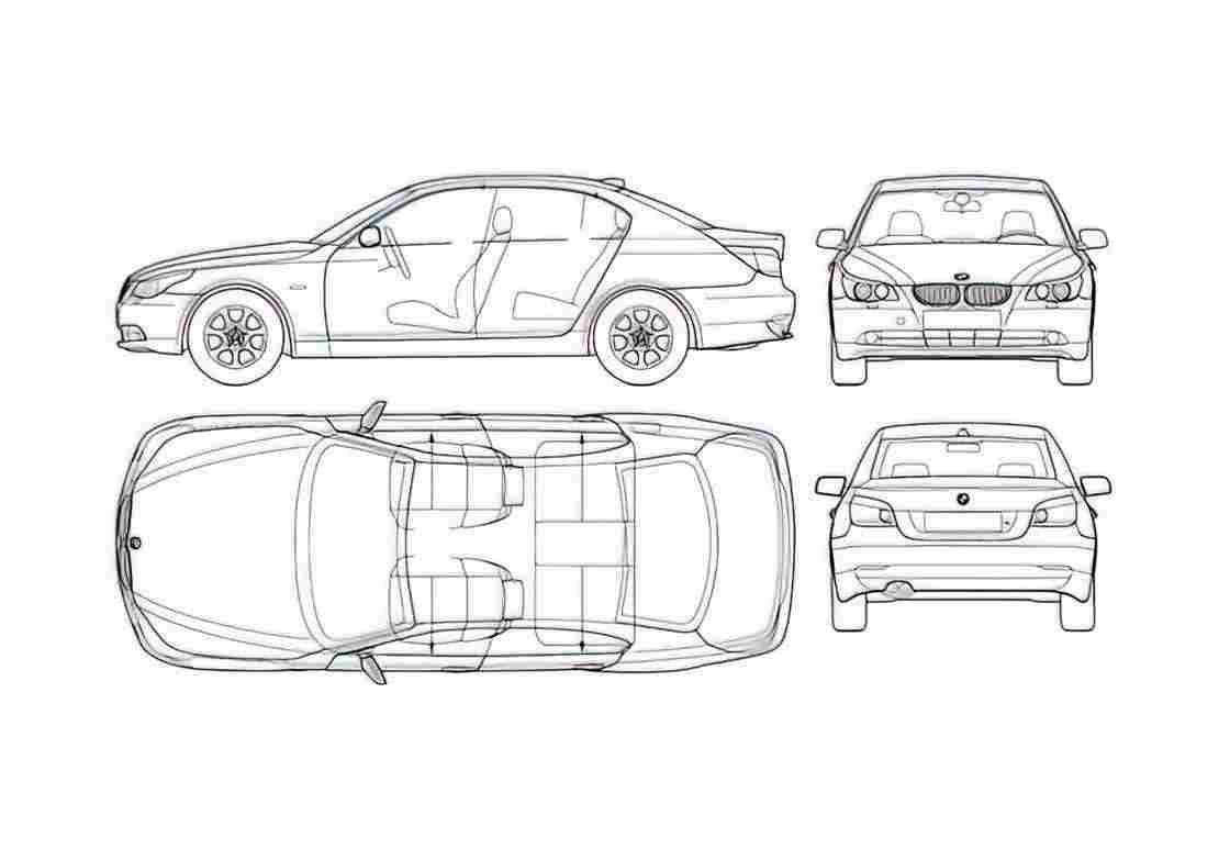 Blueprint BMW 5 Series E60 Sedan 2004 A4 Photo Print