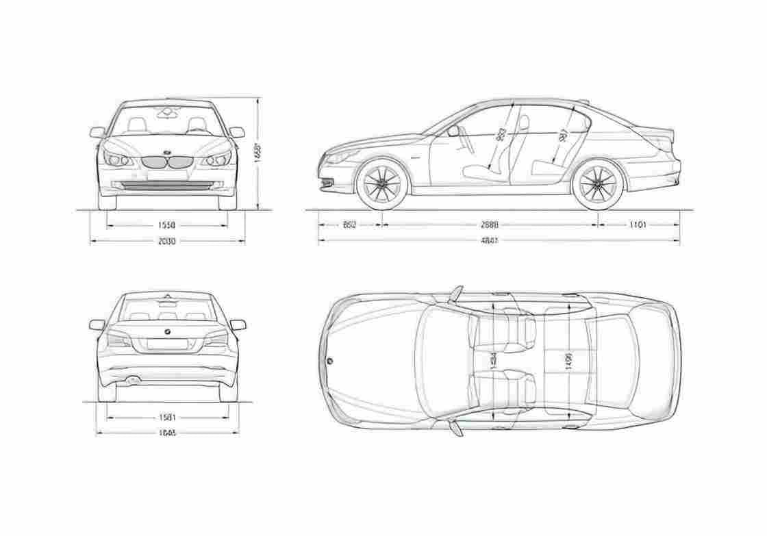 Blueprint BMW 5 Series E60 Sedan 2007 A4 Photo Print