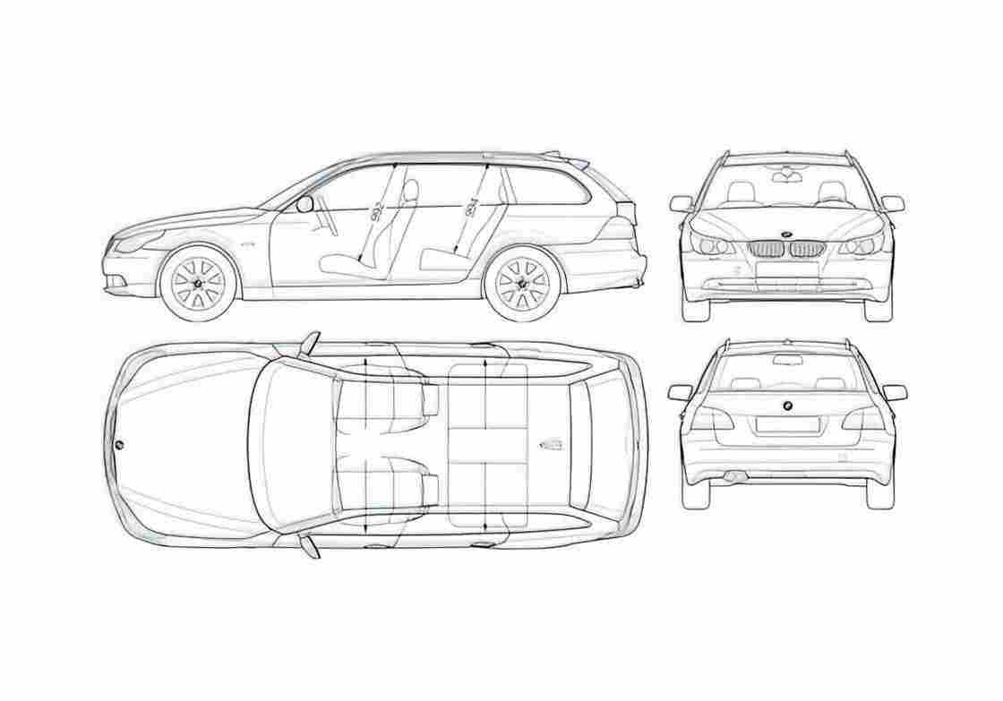 Blueprint BMW 5 Series E61 Touring Wagon 2003 A4 Photo Print