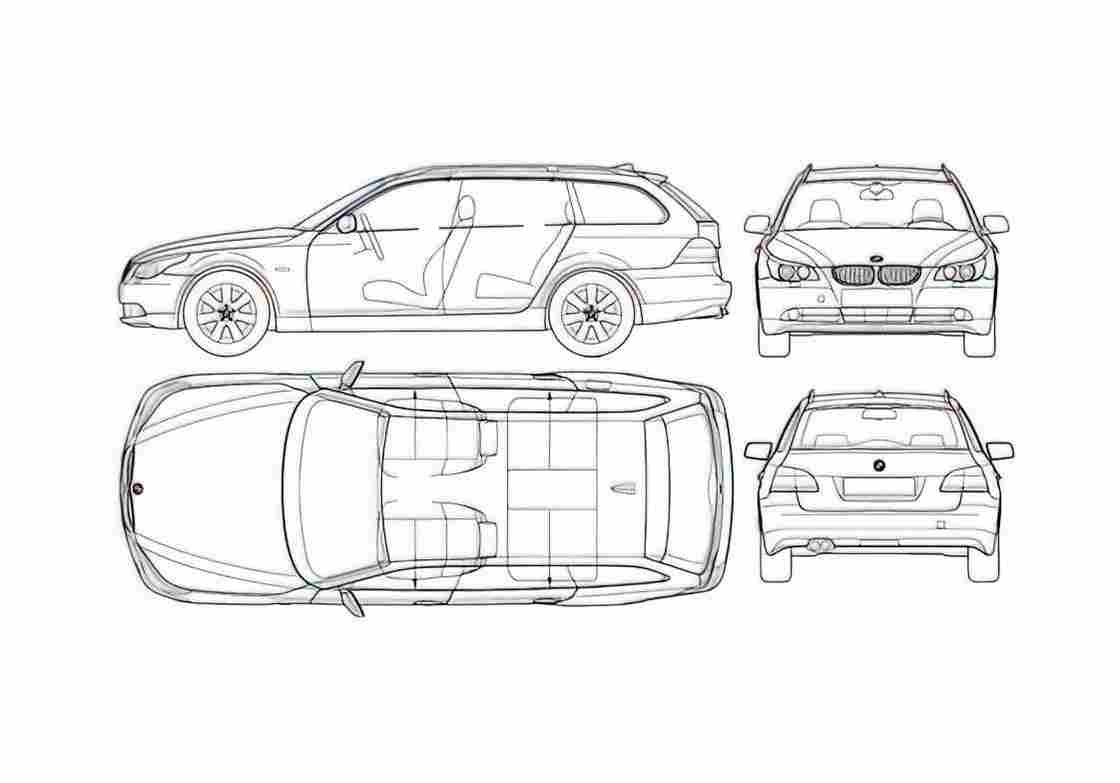 Blueprint BMW 5 Series E61 Touring Wagon 2004 A4 Photo Print