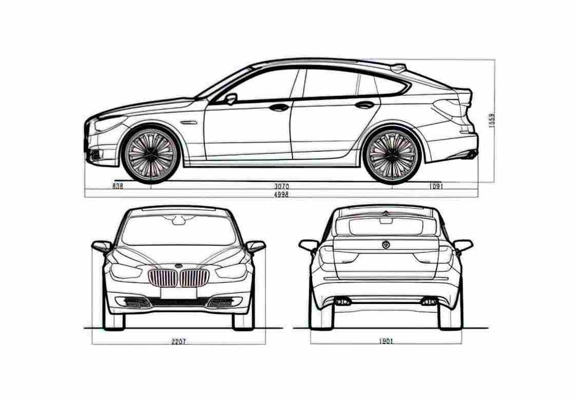 Blueprint BMW 5 Series GT Concept Hatchback 2009 A4 Photo Print