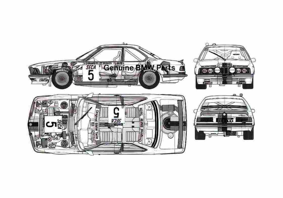 Blueprint BMW 6 Series E24 635CSi Racing Coupe 1985 A4 Photo Print