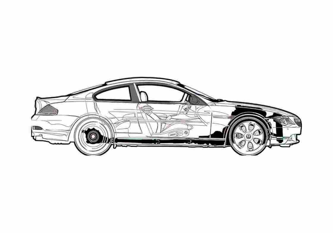 Blueprint BMW 6 Series E63 645i Coupe 2004 A4 Photo Print