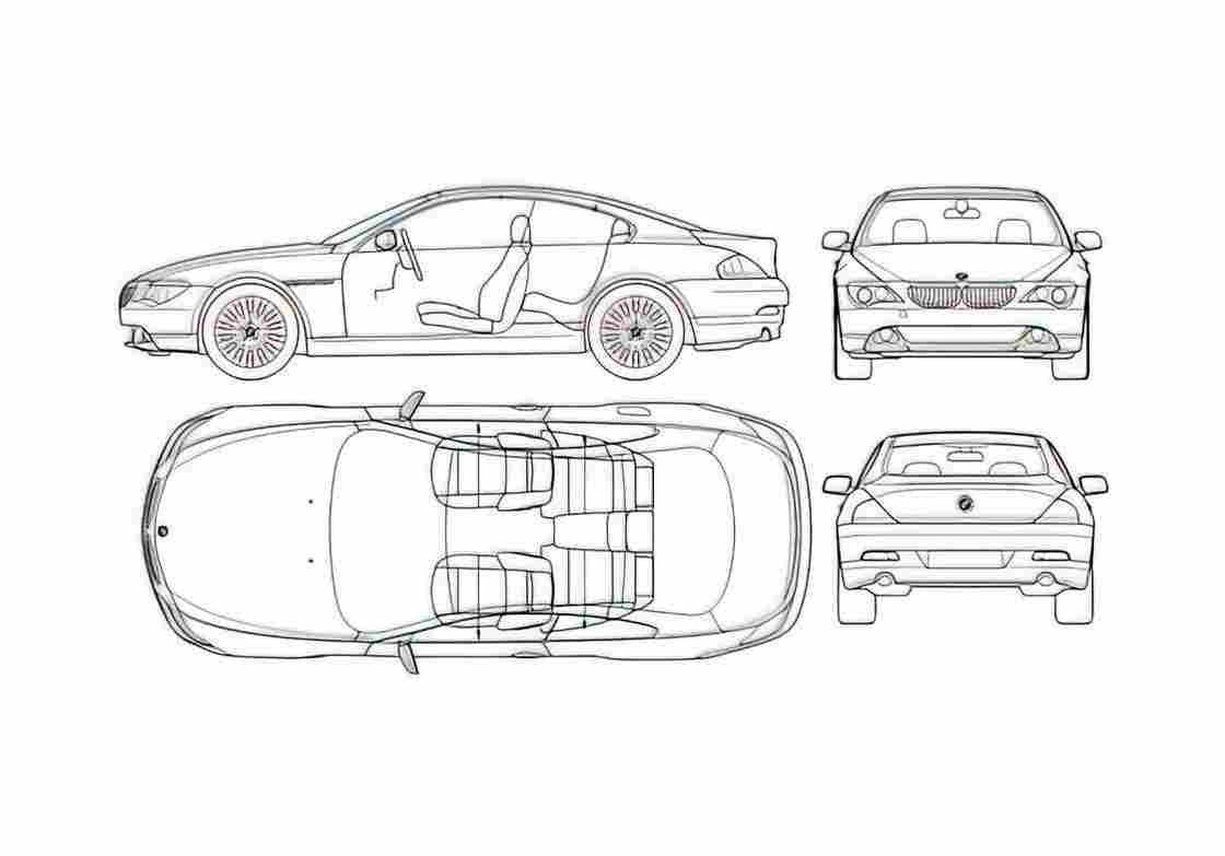Blueprint BMW 6 Series E63 Coupe 2004 A4 Photo Print