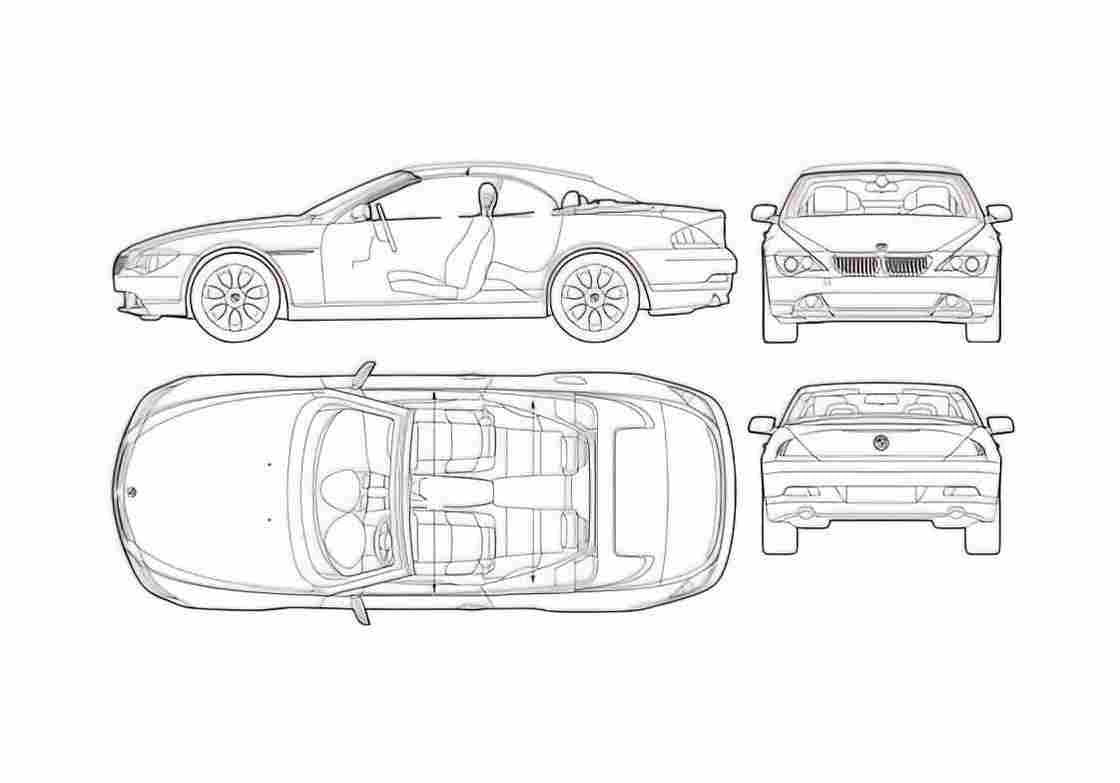 Blueprint BMW 6 Series E64 Cabriolet 2004 A4 Photo Print