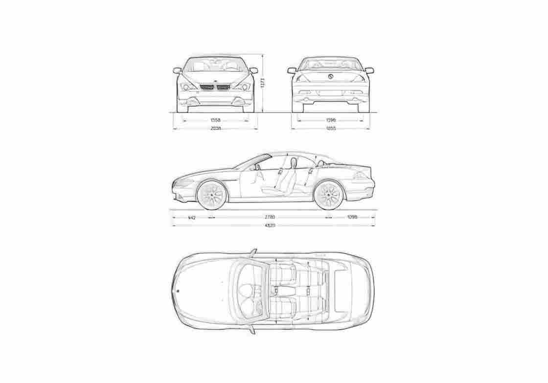 Blueprint BMW 6 Series E64 Convertible Cabriolet 2004 A4 Photo Print
