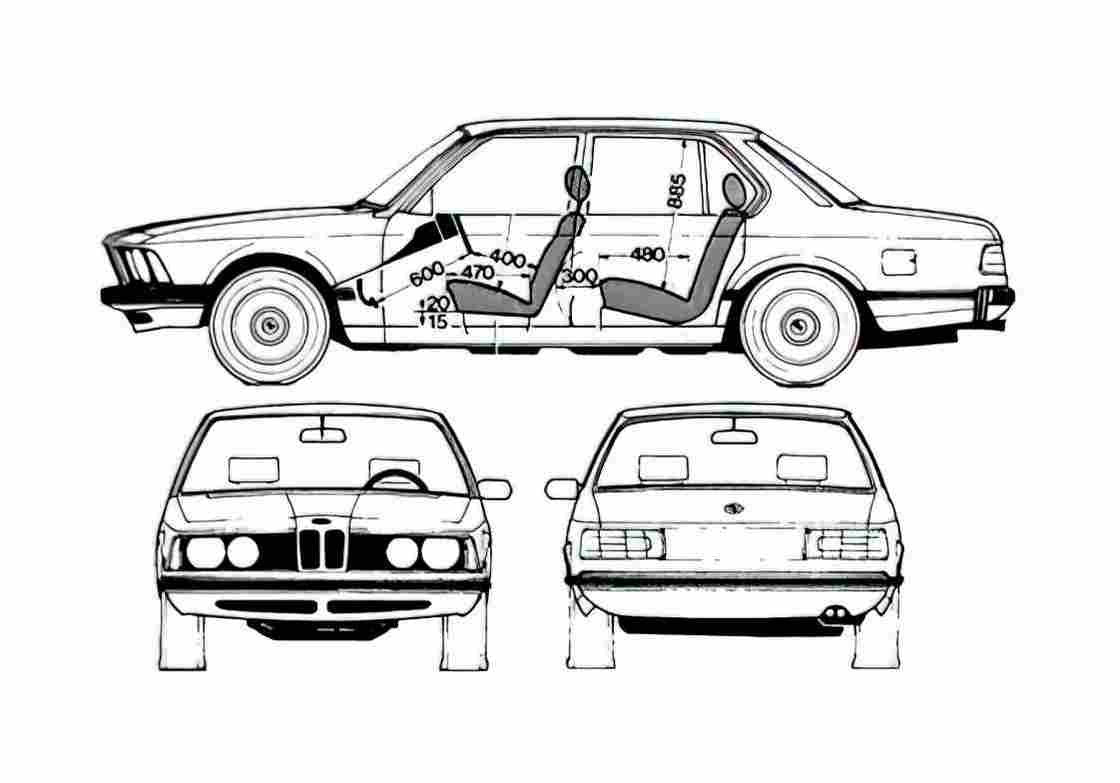 Blueprint BMW 7 Series E23 728i Sedan 1981 A4 Photo Print