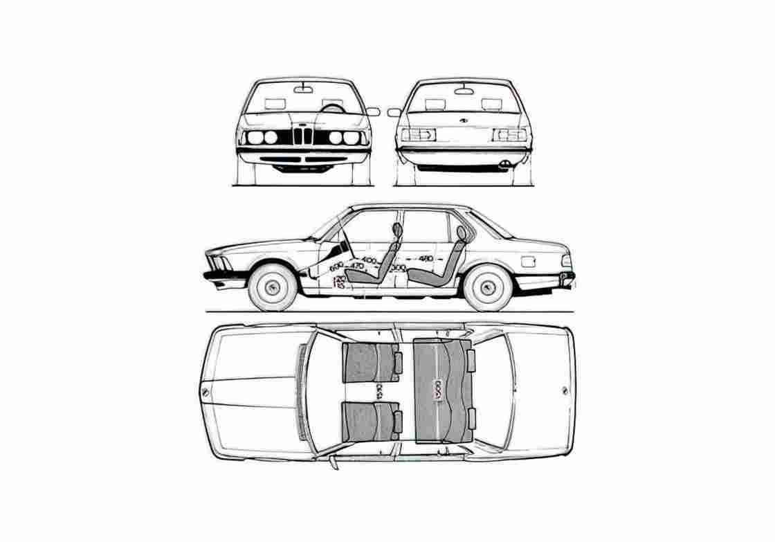 Blueprint BMW 7 Series E23 Sedan 1977 A4 Photo Print