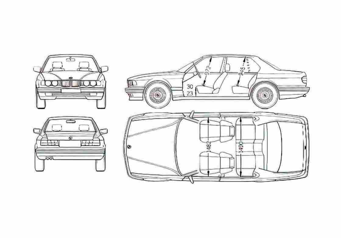 Blueprint BMW 7 Series E32 750i Sedan 1987 A4 Photo Print
