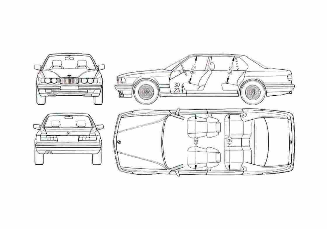 Blueprint BMW 7 Series E32 L 750i Sedan 1987 A4 Photo Print