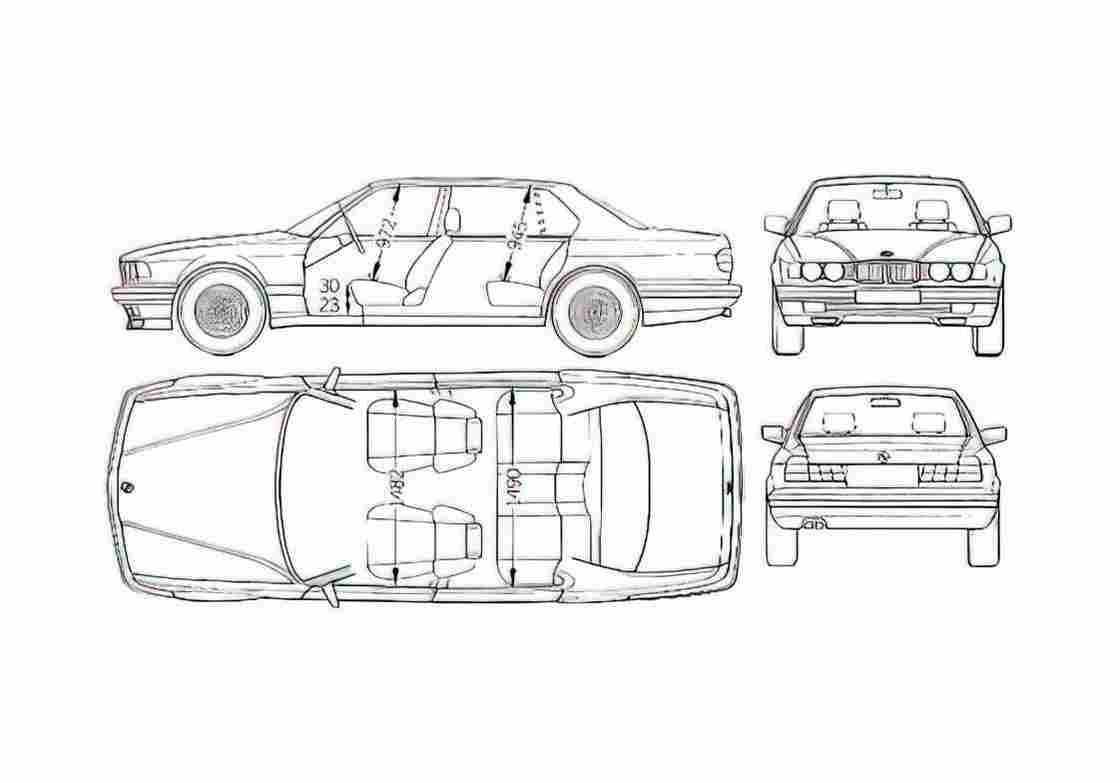 Blueprint BMW 7 Series E32 L Sedan 1994 A4 Photo Print