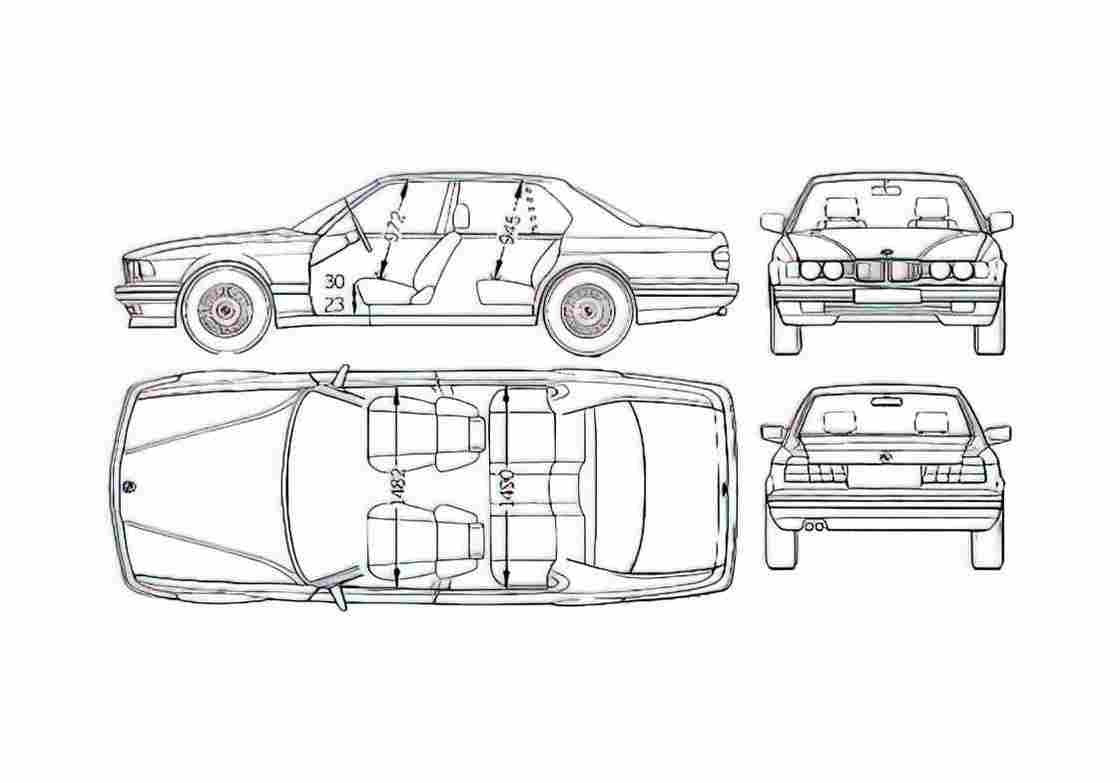 Blueprint BMW 7 Series E32 Sedan 1994 A4 Photo Print