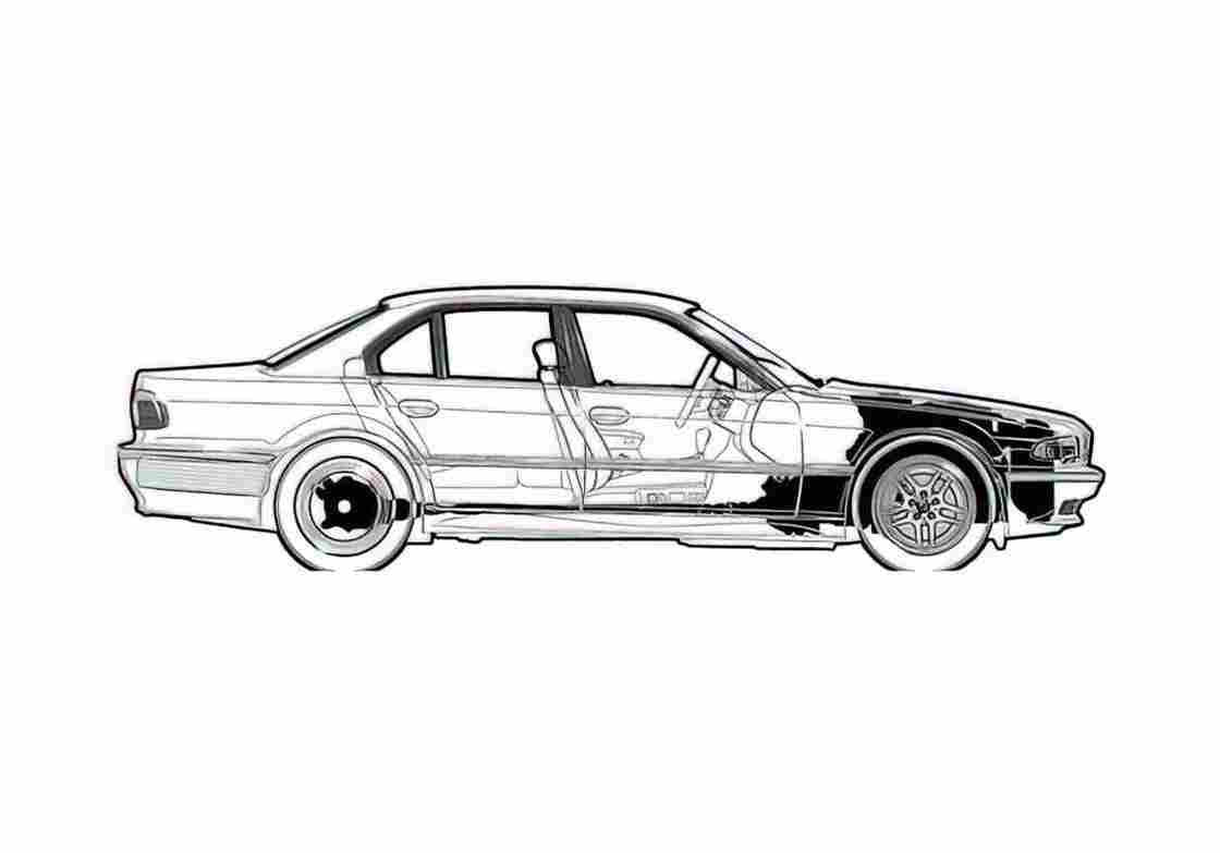 Blueprint BMW 7 Series E38 740i Sedan 2001 A4 Photo Print