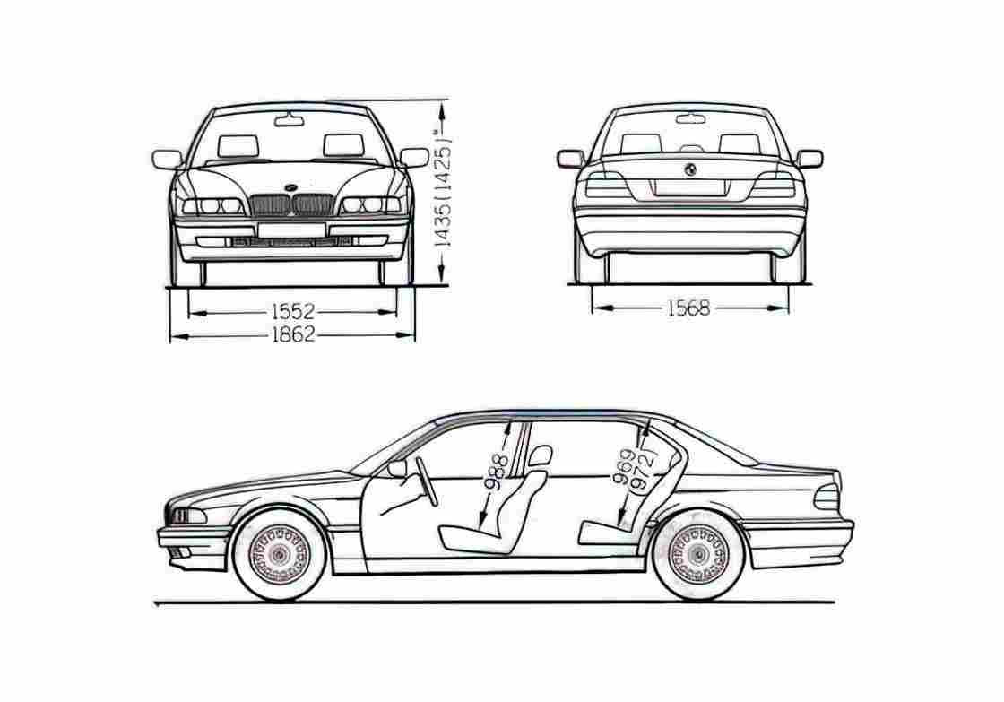 Blueprint BMW 7 Series E38 750i Sedan 1994 A4 Photo Print