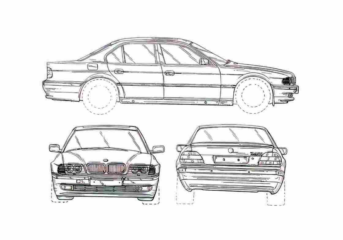 Blueprint BMW 7 Series E38 Sedan 1996 A4 Photo Print