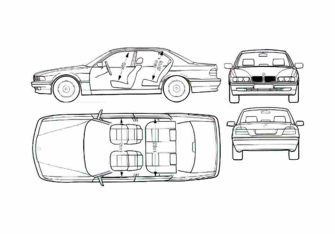 Blueprint BMW 7 Series E38 Sedan 1997 A4 Photo Print