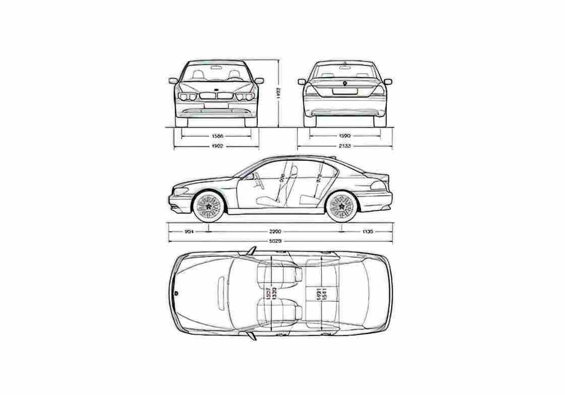 Blueprint BMW 7 Series E65 745i Sedan 2002 A4 Photo Print