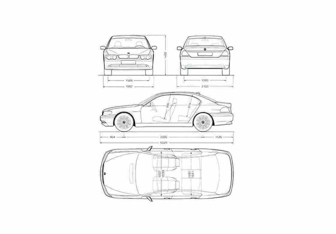 Blueprint BMW 7 Series E65 Sedan 2001 A4 Photo Print