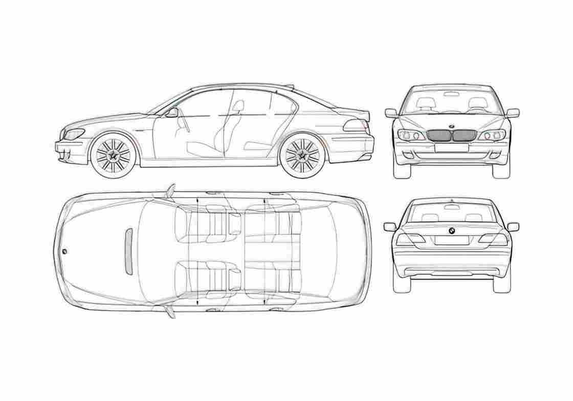 Blueprint BMW 7 Series E65 Sedan 2006 A4 Photo Print