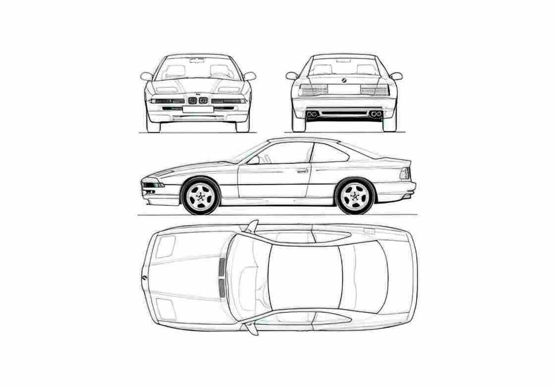 Blueprint BMW 8 Series E31 850CSi Coupe 1990 A4 Photo Print