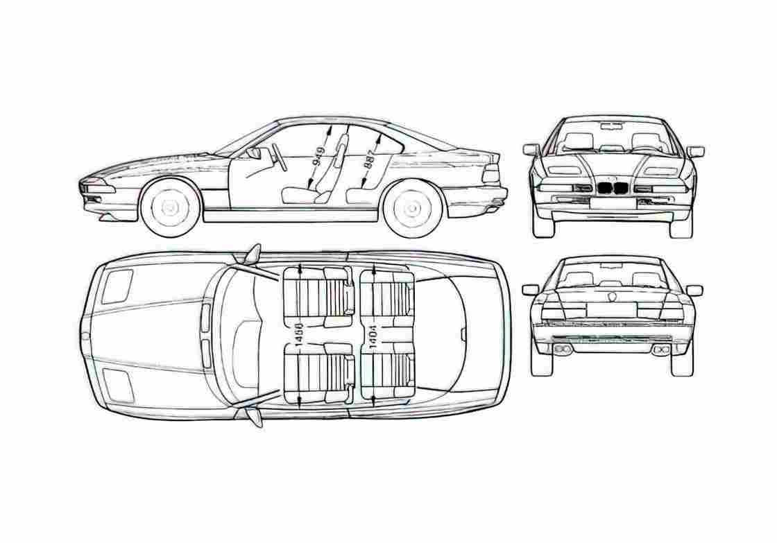 Blueprint BMW 8 Series E31 Coupe 1989 A4 Photo Print