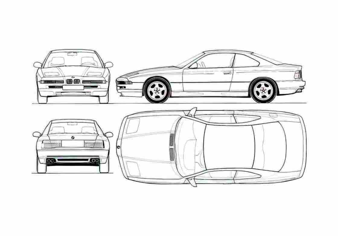 Blueprint BMW 850 E31 Coupe 1989 A4 Photo Print