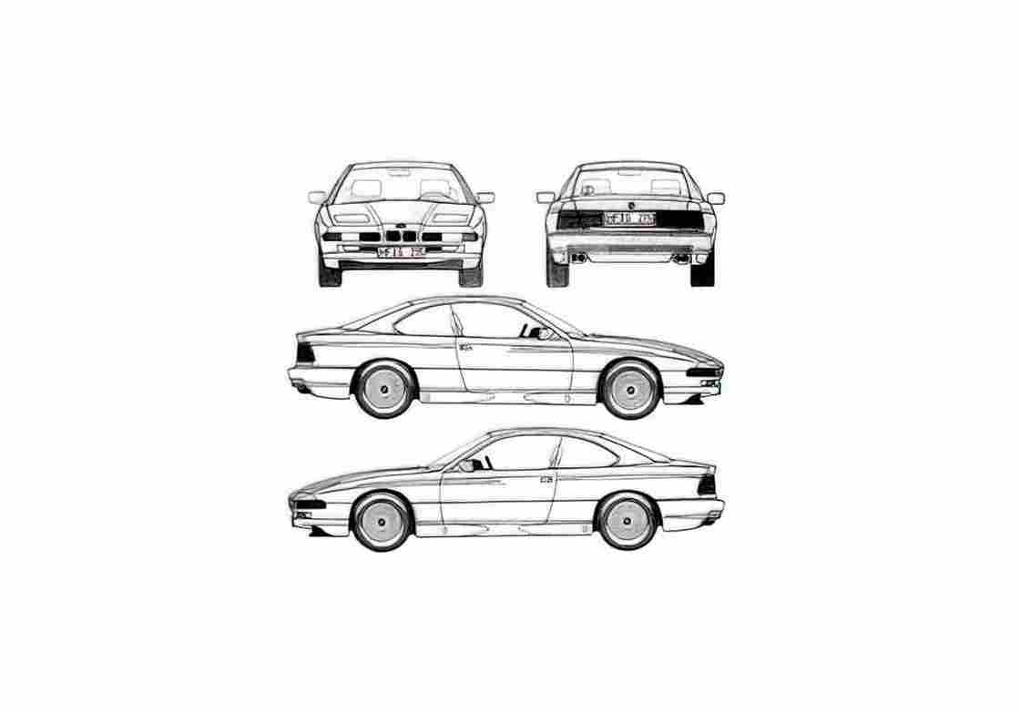 Blueprint BMW 850i Coupe 1989 01 A4 Photo Print