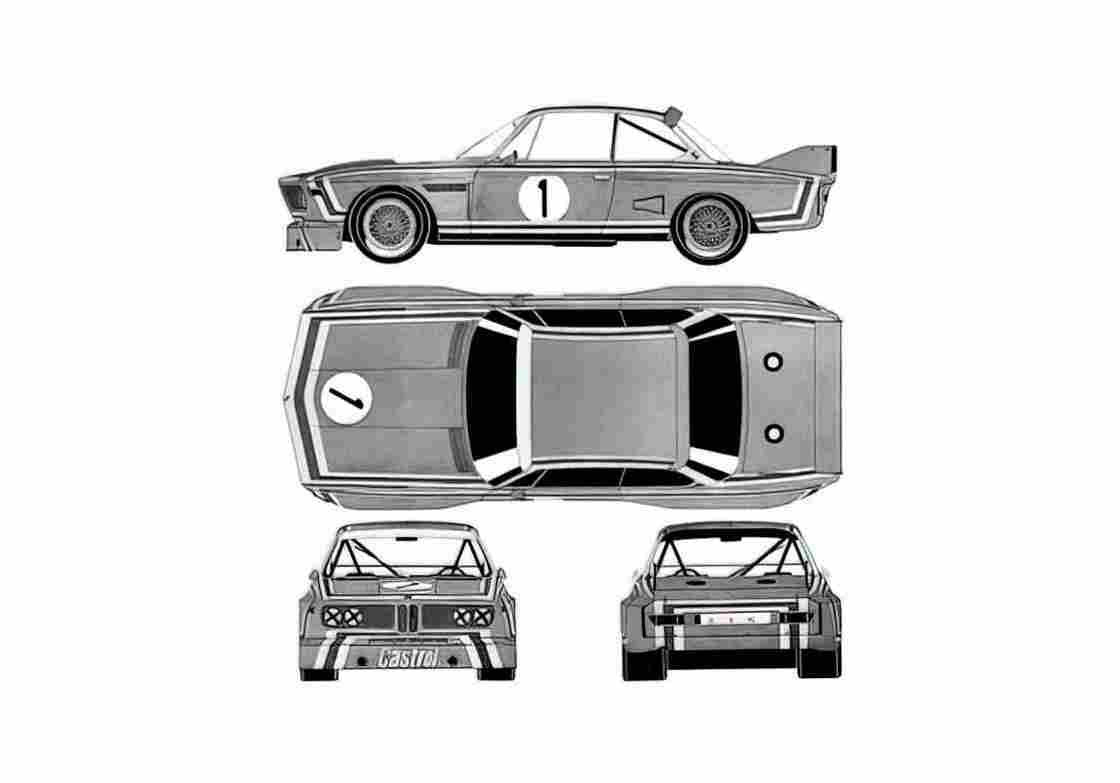 Blueprint BMW E9 3.0CSL Coupe 1973 A4 Photo Print