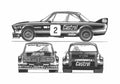 Blueprint BMW E9 3.0CSL Coupe 1976 A4 Photo Print