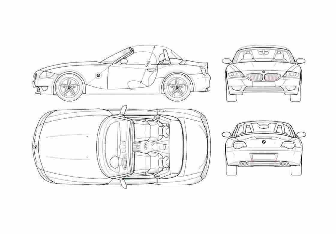 Blueprint BMW M Roadster E85 Cabriolet 2003 A4 Photo Print