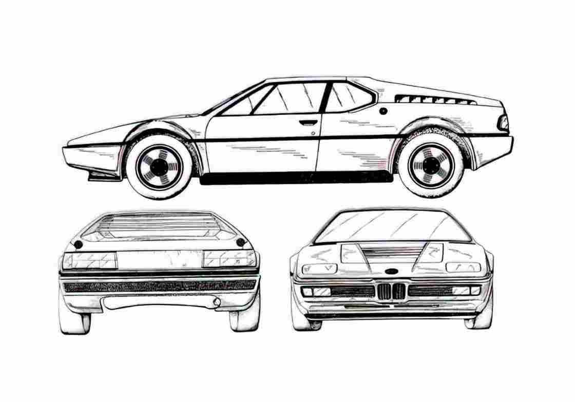 Blueprint BMW M1 E26 Coupe 1978 A4 Photo Print