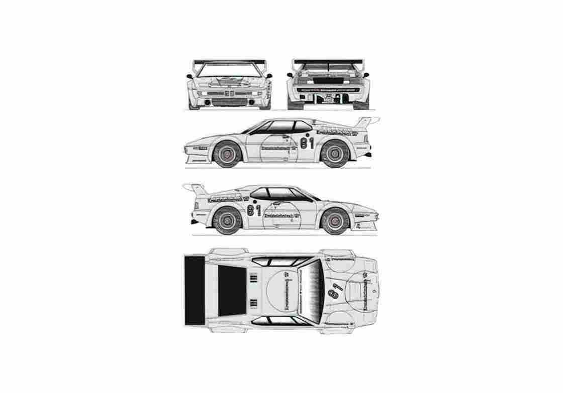 Blueprint BMW M1 E26 Coupe 1981 A4 Photo Print