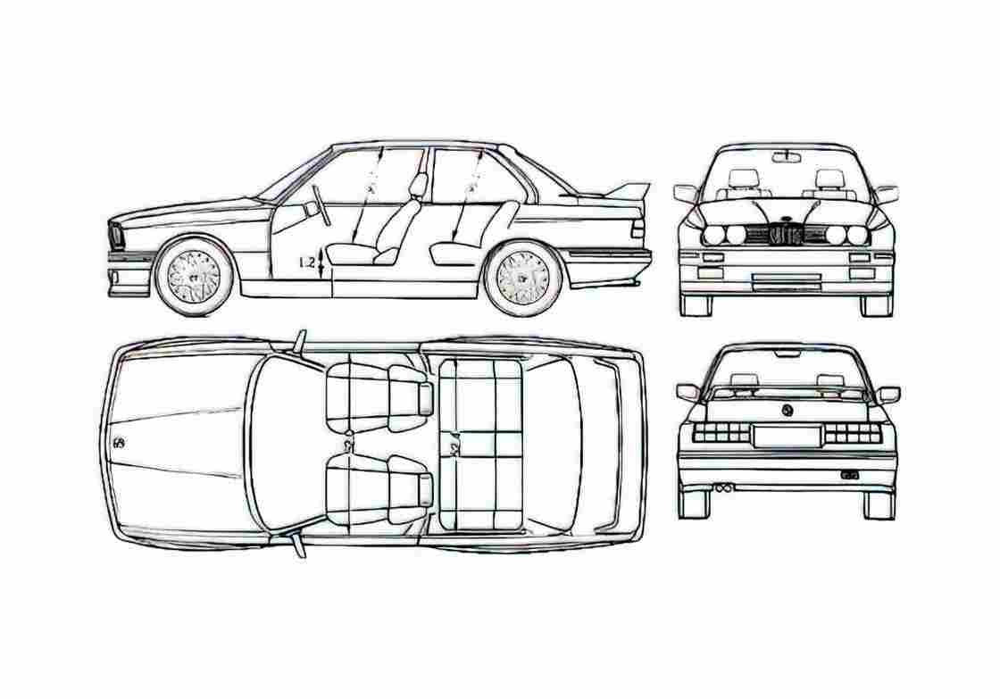Blueprint BMW M3 E30 Coupe 1991 A4 Photo Print