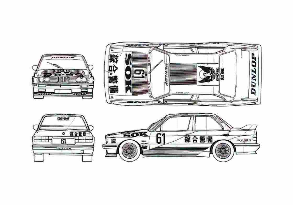 Blueprint BMW M3 E30 Group A Racing Coupe 1988 A4 Photo Print