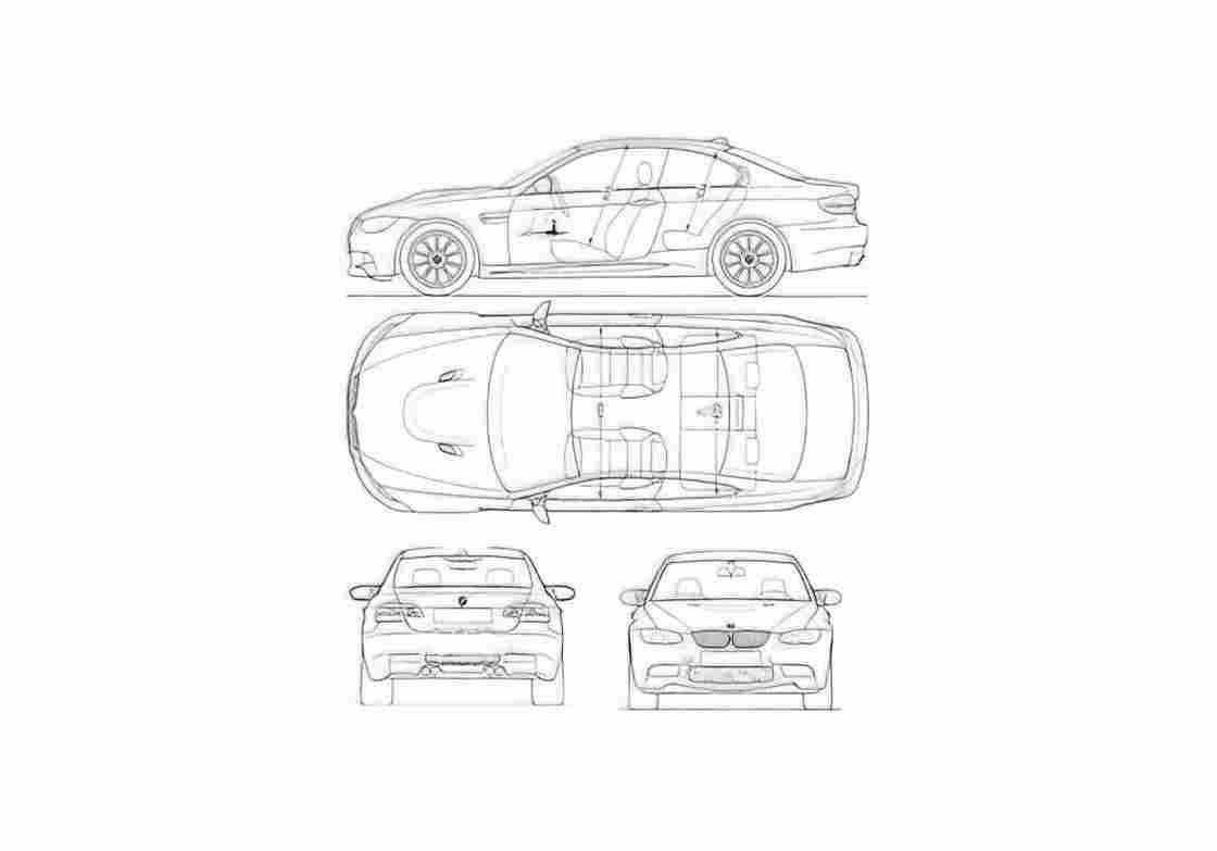 Blueprint BMW M3 E92 Coupe 2009 A4 Photo Print