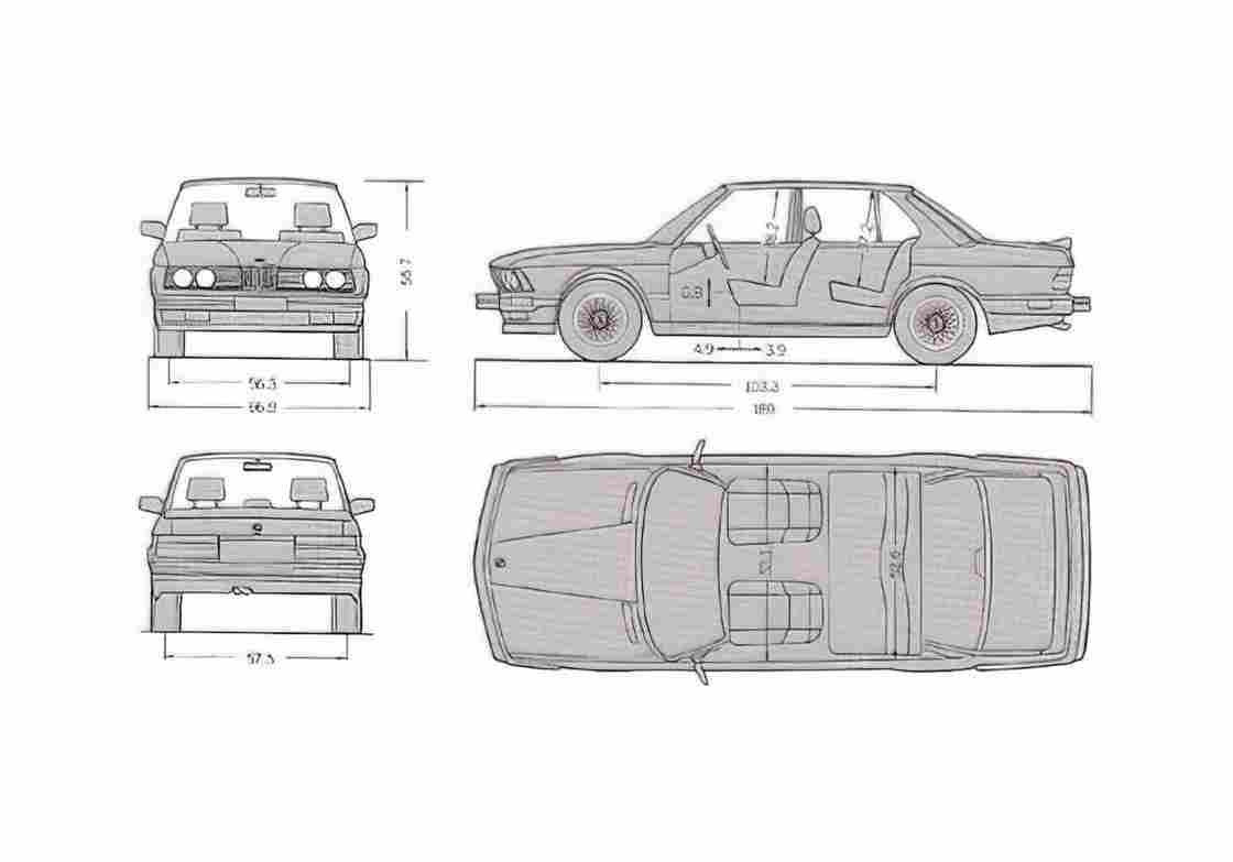 Blueprint BMW M5 E28 Sedan 1985 A4 Photo Print