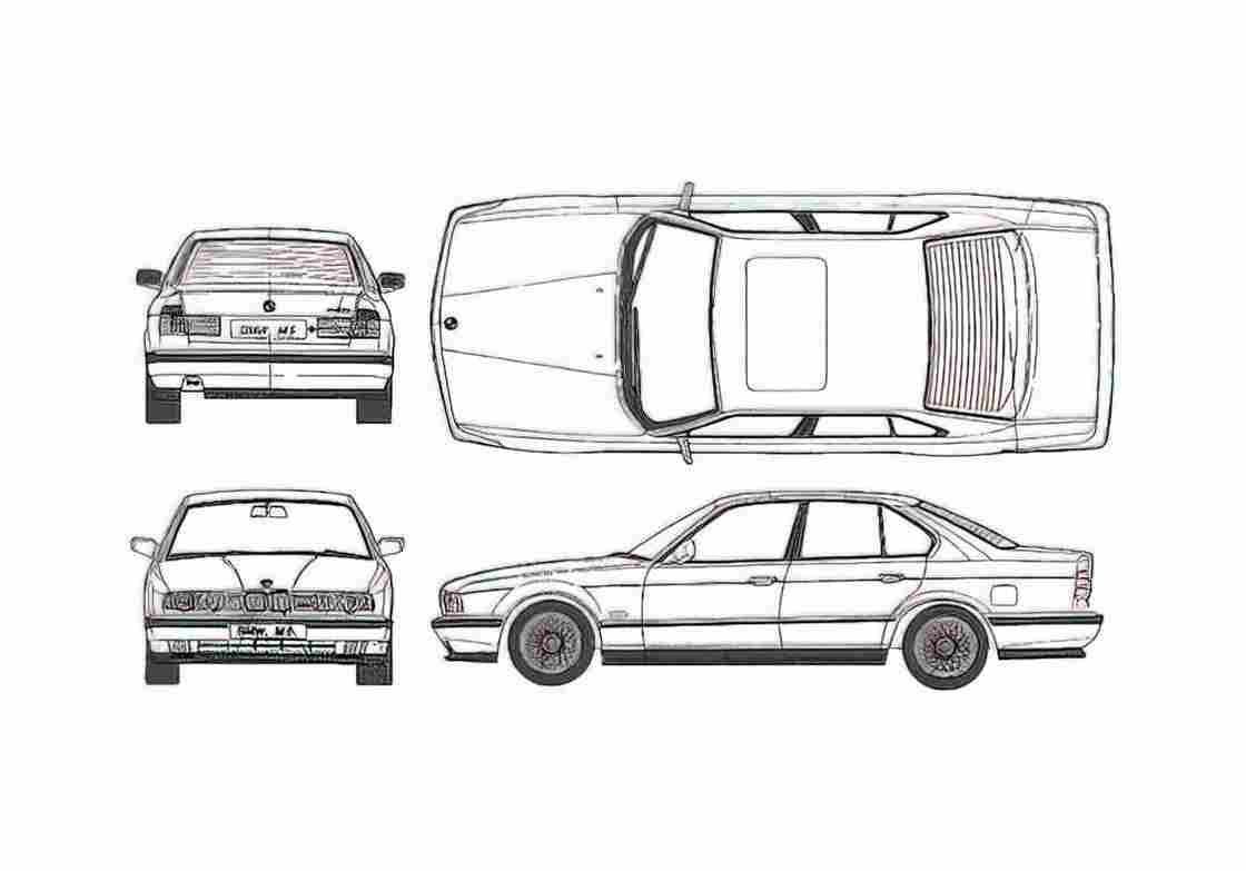 Blueprint BMW M5 E34 Sedan 1989 A4 Photo Print