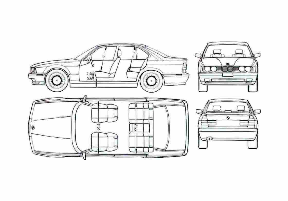 Blueprint BMW M5 E34 Sedan 1991 A4 Photo Print