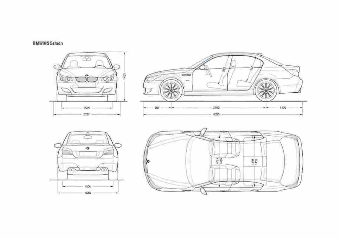 Blueprint BMW M5 E60 Saloon Sedan 2007 A4 Photo Print