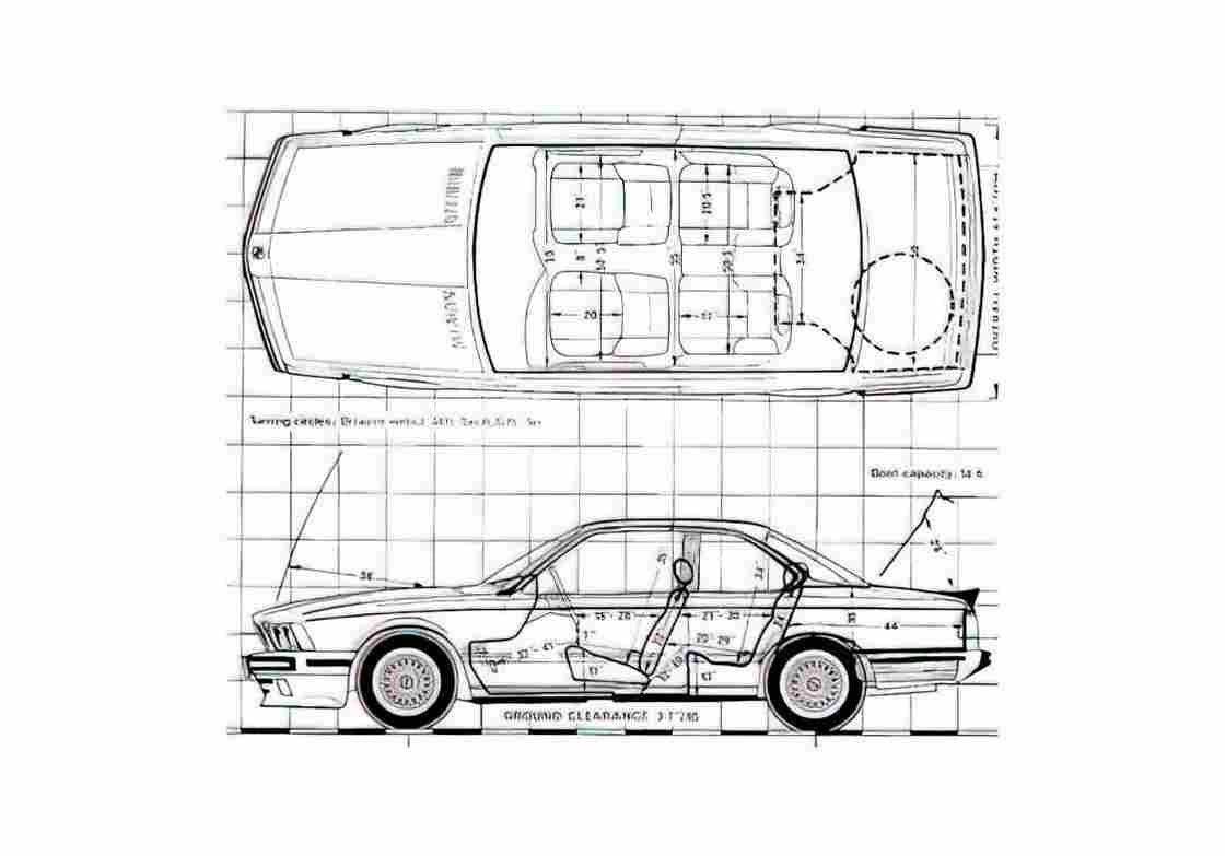 Blueprint BMW M635i CSi Sedan 1989 A4 Photo Print