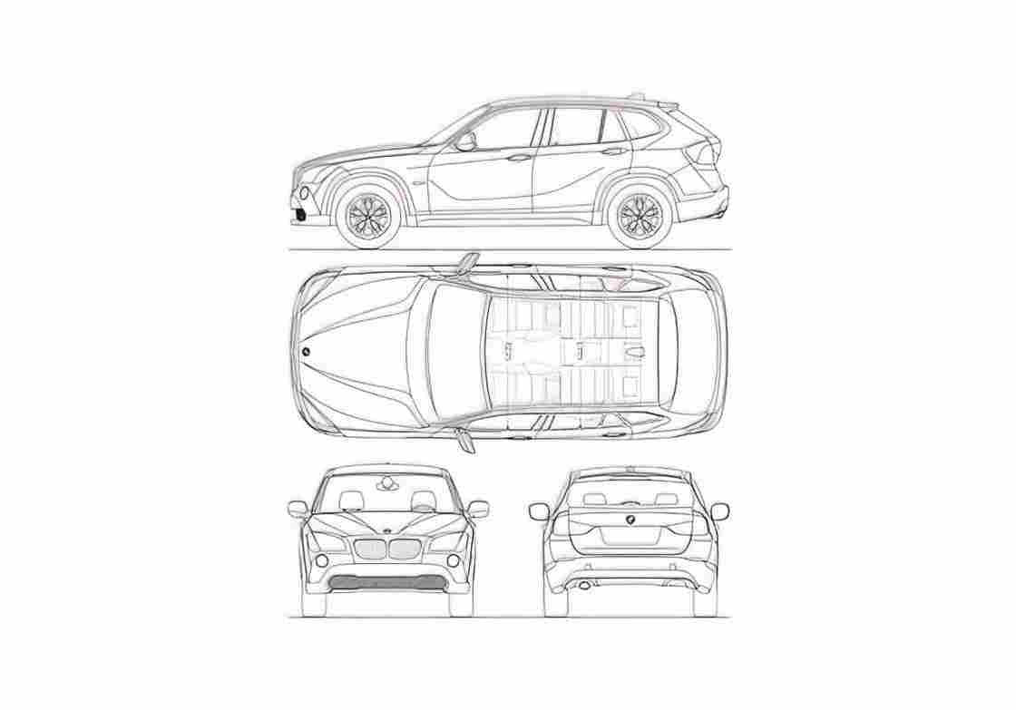 Blueprint BMW X1 SUV 2009 A4 Photo Print