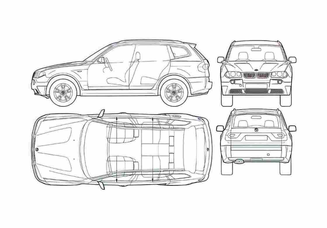 Blueprint BMW X3 E83 SUV 2004 A4 Photo Print