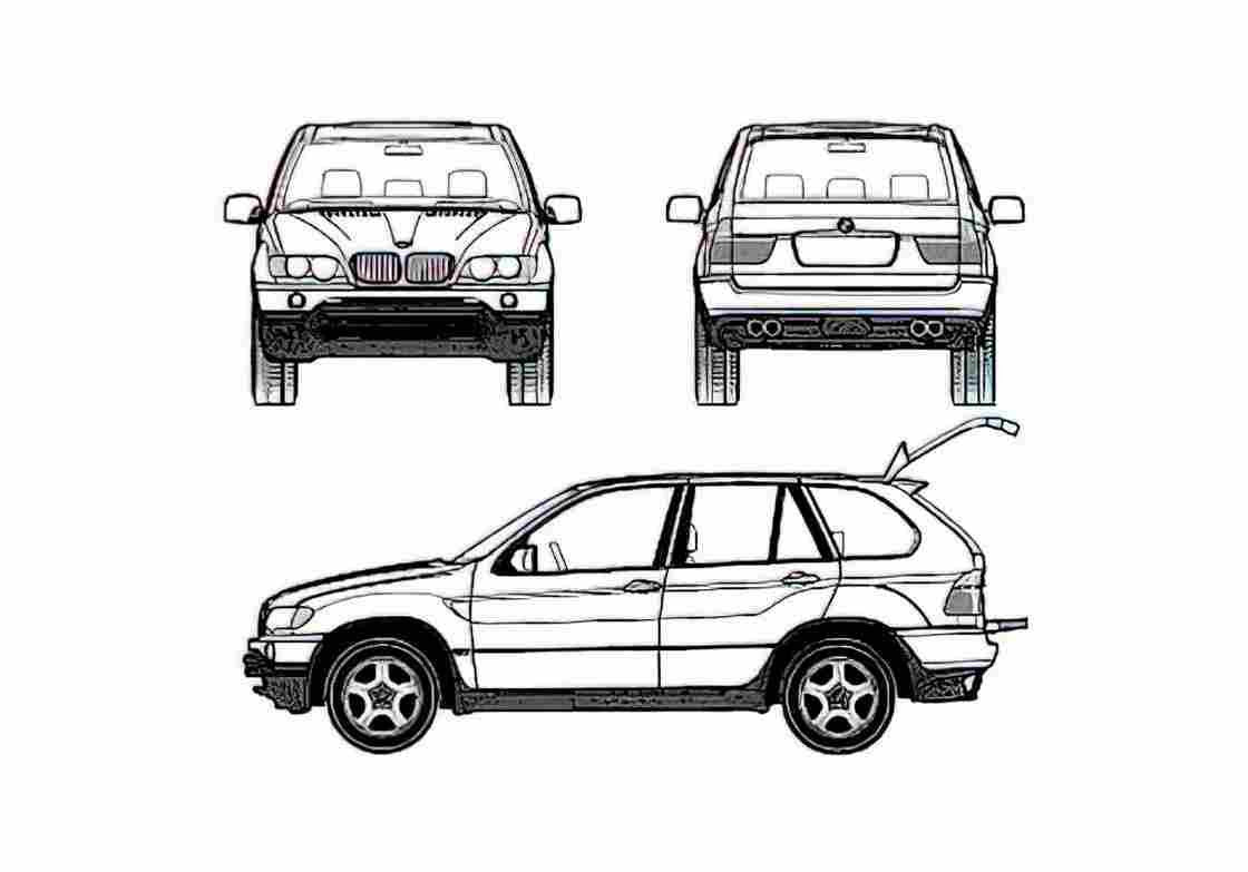 Blueprint BMW X5 E53 3.0i SUV 2003 A4 Photo Print