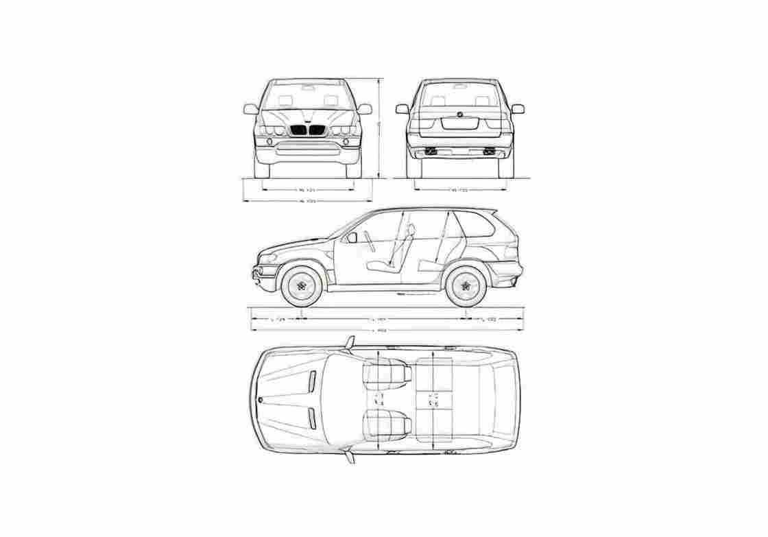 Blueprint BMW X5 E53 SUV 2000 A4 Photo Print